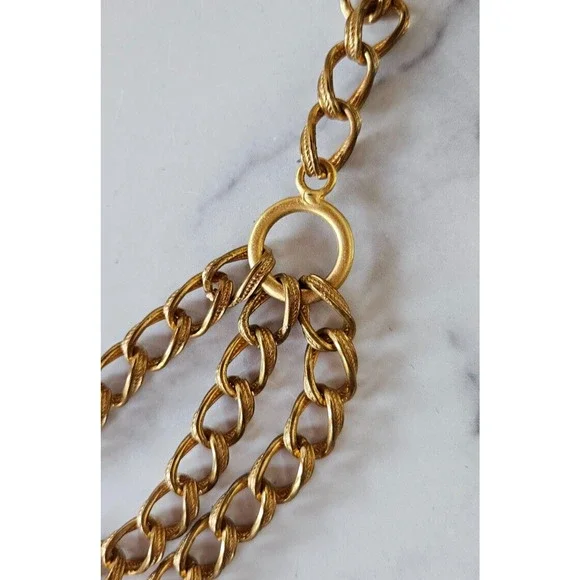 Vintage 80s Womens Chain Link Waist Belt Gold Tone Layered Adjustable Boho Swag - Picture 5 of 11